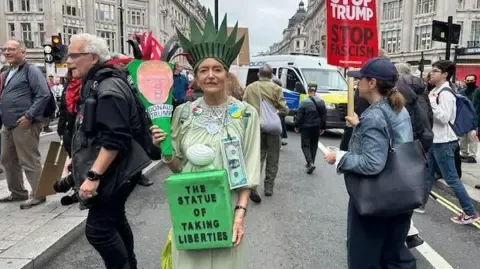 Thousands Demonstrators Assemble in Downtown London to Denounce President Trump's Official UK Trip